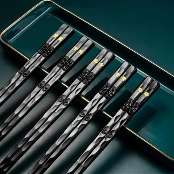 Chopsticks, 5 Pair, Reusable, Black, Nice Gift 🎁, NEW - Picture 1 of 5